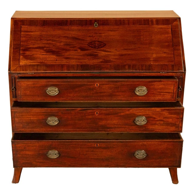 Fine Antique Georgian Mahogany Sheraton Inlaid Secretary Desk Bureau Chest 1780 For Sale - Image 16 of 17