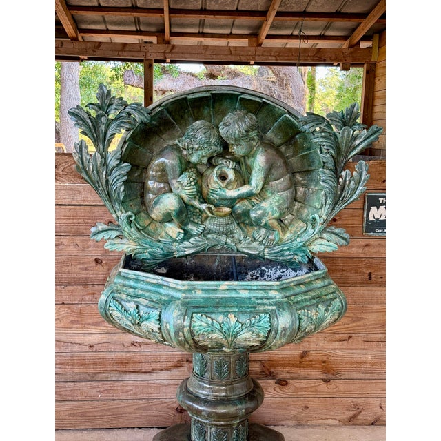 Metal Mid-20th Century Neoclassical Revival Verdigris Patinated Cast Metal Two-Piece Fountain For Sale - Image 7 of 12