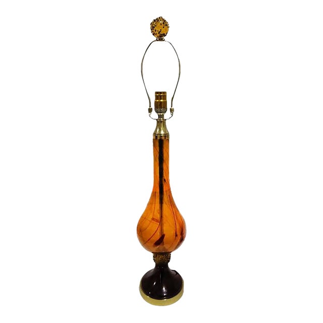 1960sMid-Century Modern Murano Style Tortoiseshell Art Glass Table Lamp W/Optional Contemporary Shade For Sale