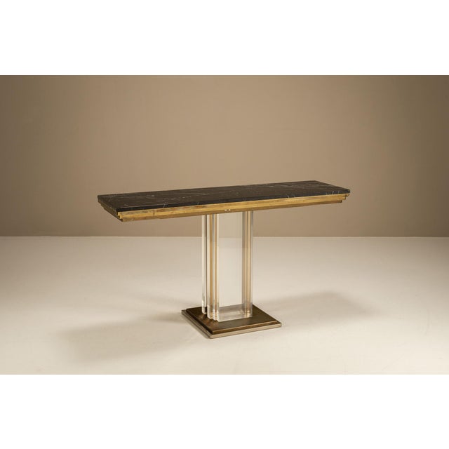 Console Table in Acrylic Glass, Brass and Marble from Belgochrom, 1970s For Sale - Image 4 of 13