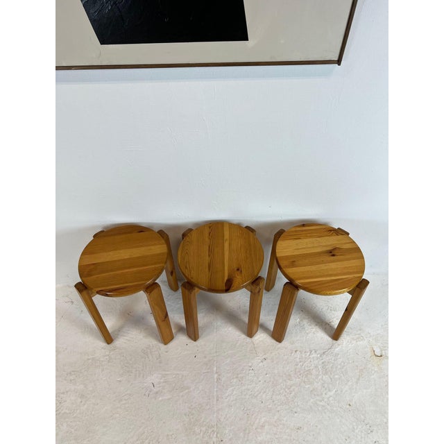 Vintage Pine Stools, 1970s, Set of 3 For Sale - Image 14 of 16