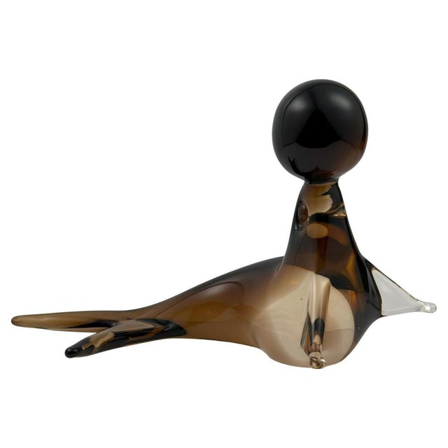 Murano Smoked Sommerso Glass Seal by V. Nason, Italy 1970s For Sale - Image 10 of 10