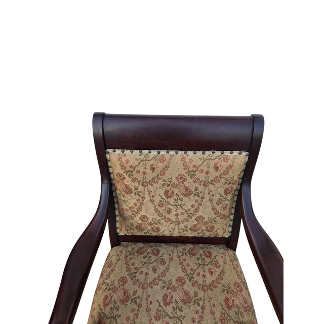 Brown Antique French Carved Empire Lounge Chair Armchair Mahogany Parlor For Sale - Image 8 of 17