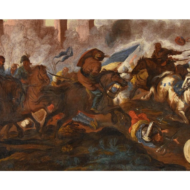 Antonio Calza, Battle Knights Landscape, 1700, Oil on Canvas For Sale - Image 10 of 13