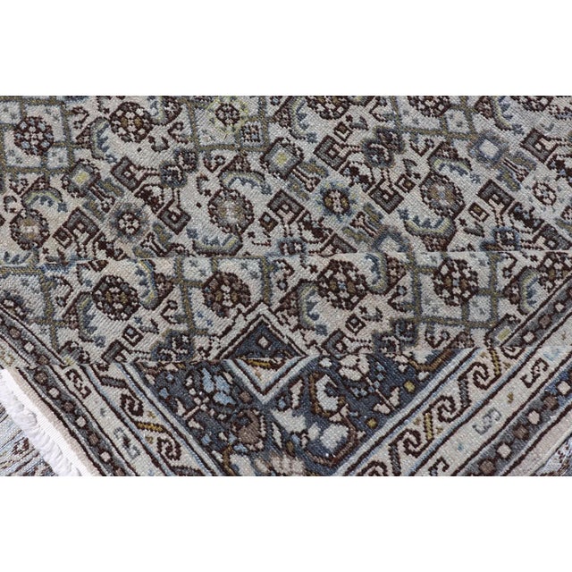 Antique Persian Hamadan Gallery Rug With Allover Pattern in Cool Tone 8'0 X 16'10 For Sale - Image 16 of 17