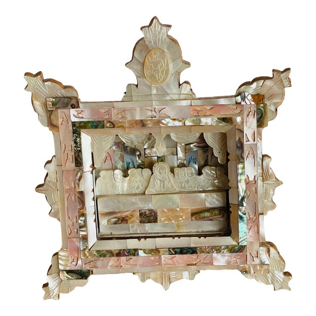 Antique Mother of Pearl Last Supper Religious Diorama For Sale