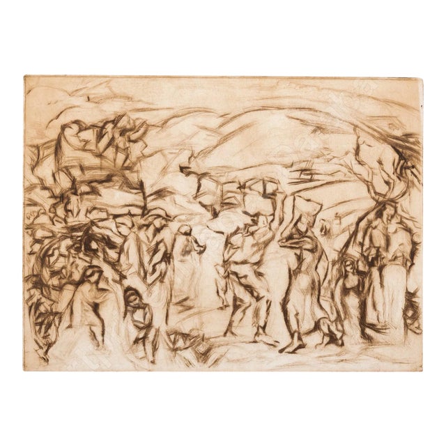 Jacque Villon Etching Aquatint in Brown on Wove Paper, 1928, Signed in Pencil, Inscribed 'D'apres Frieze', First State of Two For Sale