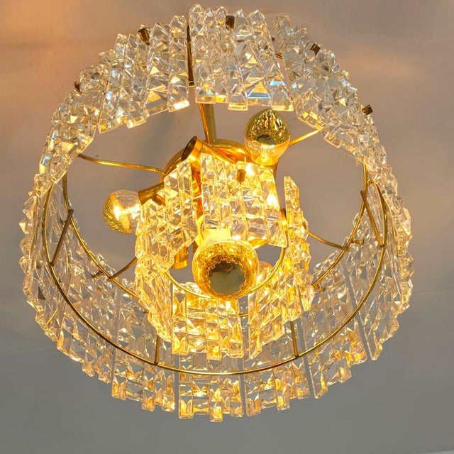 Gold Mid-Century Facet Glass Chandelier from Kinkeldey, 1960s For Sale - Image 8 of 9