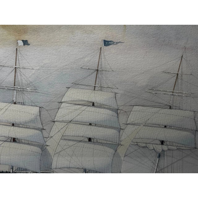 White Late 19th Century British Marine Painting of the Four-Masted Barque Sindia, in the Manner of Richard Henry Neville-Cumming For Sale - Image 8 of 16