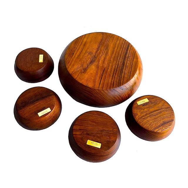 Mid 20th Century Hand-Turned Teak Wood Bowls, 5 Pieces For Sale - Image 14 of 16