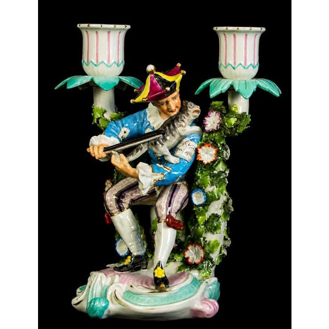 Antique German Porcelain Jester Figural Candelabra, 1890s For Sale - Image 3 of 7