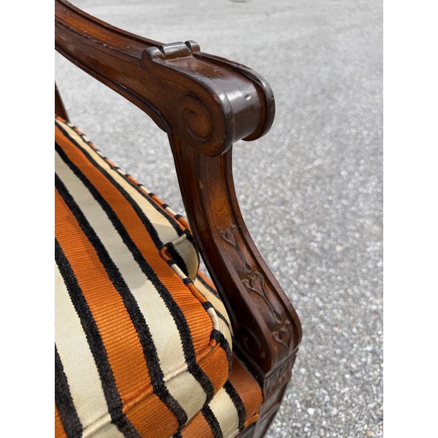 Caned Mahogany Bench/ Settee With Down Cushion For Sale - Image 10 of 12