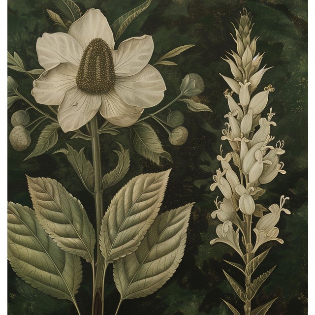 Campaign 20' X 20' Original Botanical Fine Art Print - Dark Green Grisaille For Sale - Image 3 of 5