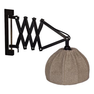 Vintage Extendable and Adjustable Wall Lamp with Black Beechwood Frame and Beige Wool Shade, 1970s For Sale
