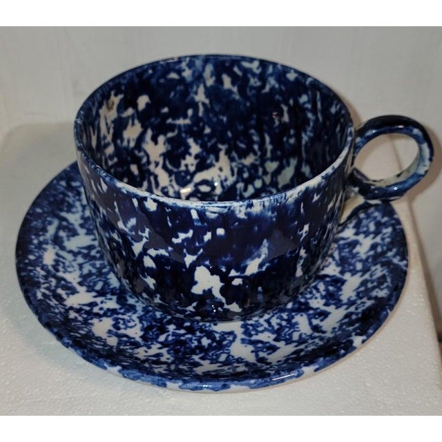 Folk Art 19th Century Sponge Ware Mush Cup and Saucer Set For Sale - Image 3 of 5
