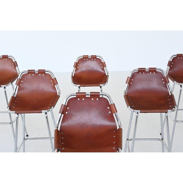 Metal Bar Stool in Leather Les Arcs Ski Resort by Charlotte Perriand, France, 1960s For Sale - Image 7 of 18
