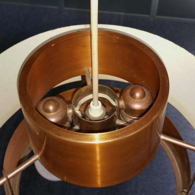 Mid-Century Brass & Veneer Pendant Lamp, 1960s For Sale - Image 4 of 6