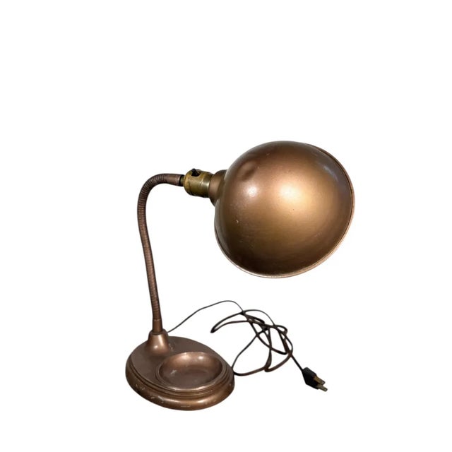 1970s Vintage Mid Century Modern Gooseneck Metal Desk Lamp - Industrial Dome Shade For Sale - Image 5 of 10