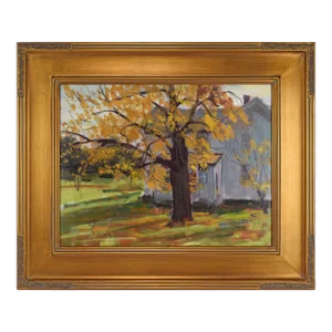 Vintage American Impressionist Fall Landscape Painting by Harry Barton