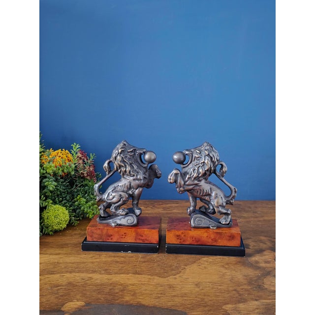 Antique Bronze & Wood Lion Bookend Pair For Sale - Image 18 of 18