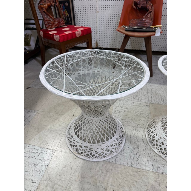 Vintage Russell Woodard Sculptura Side Table Spun Fiber Glass 50s/60s Pair Excellent condition Comes with the glass tops...