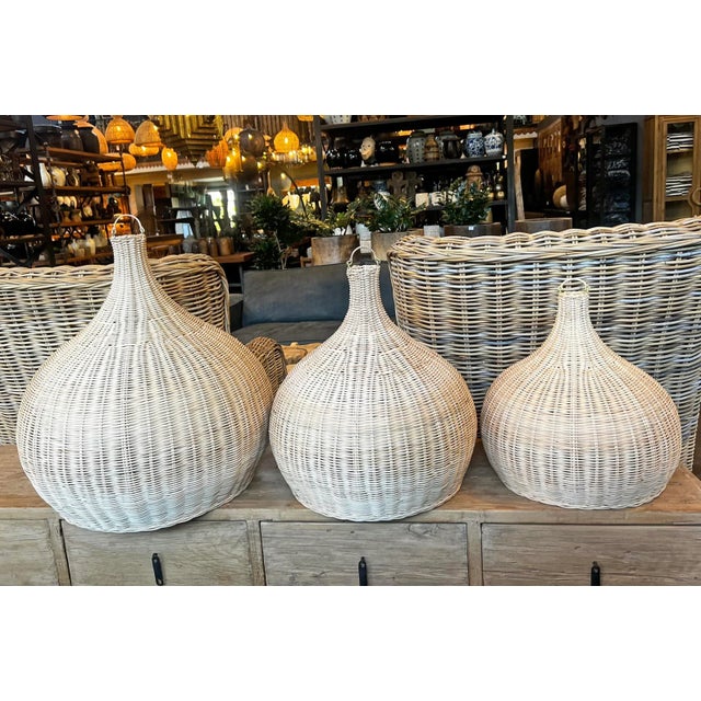 2020s Contemporary Raw Wicker Bell Pendant Light Medium For Sale - Image 5 of 7