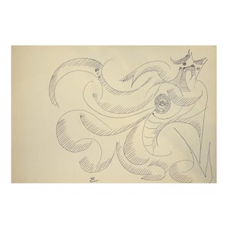 Abstract Composition - Original China Ink on Paper by Michel Cadoret - 1950s For Sale