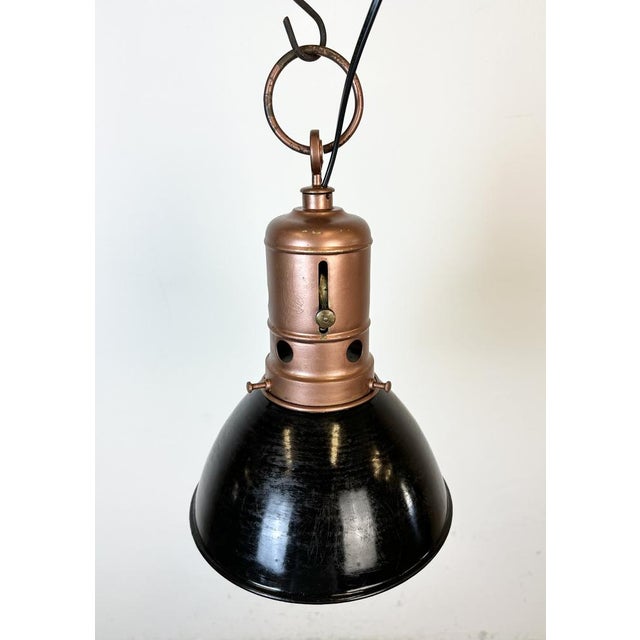 Metal Industrial Italian Black Enamel Factory Lamp with Iron Top, 1950s For Sale - Image 7 of 18