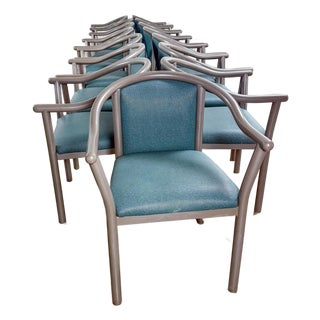 Late 20th Century Modern Set of 15 MTS Dining or Waiting Room Chairs Gray Frames & Blue Vinyl For Sale