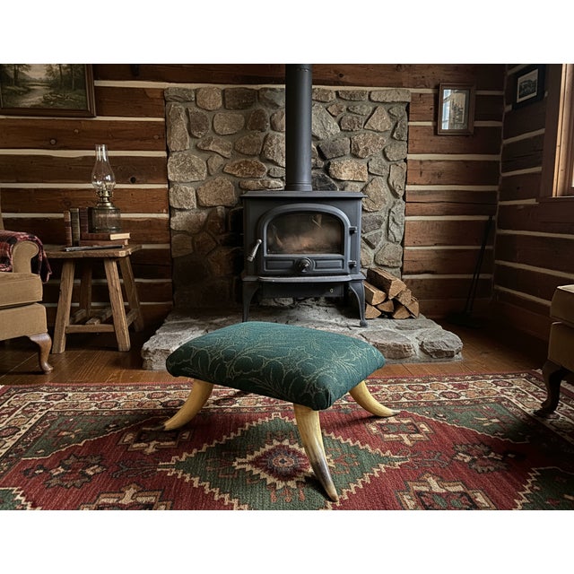 Indulge in the rugged elegance of the American West with this exceptional 19th-century vintage steer horn footstool. A...