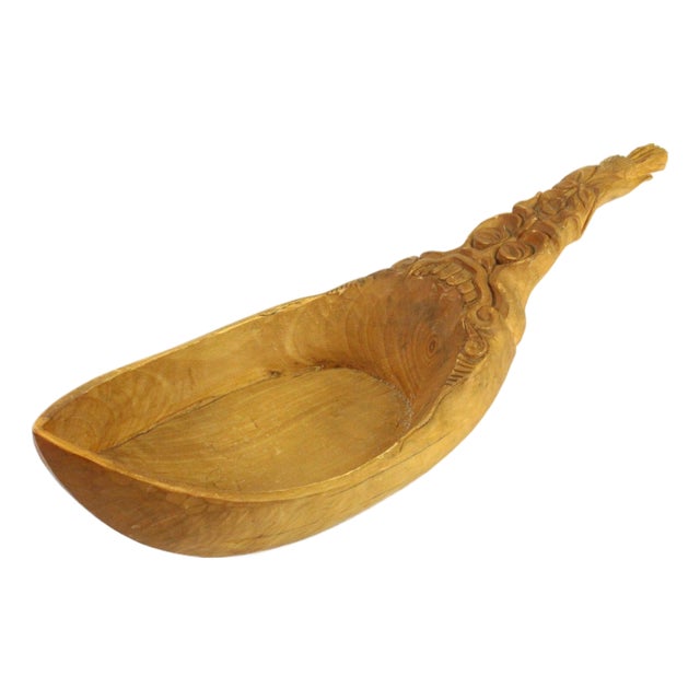 Early 1900's Carved Wood Scoop Ladle Spoon Norwegian Folk Art Kåsa For Sale