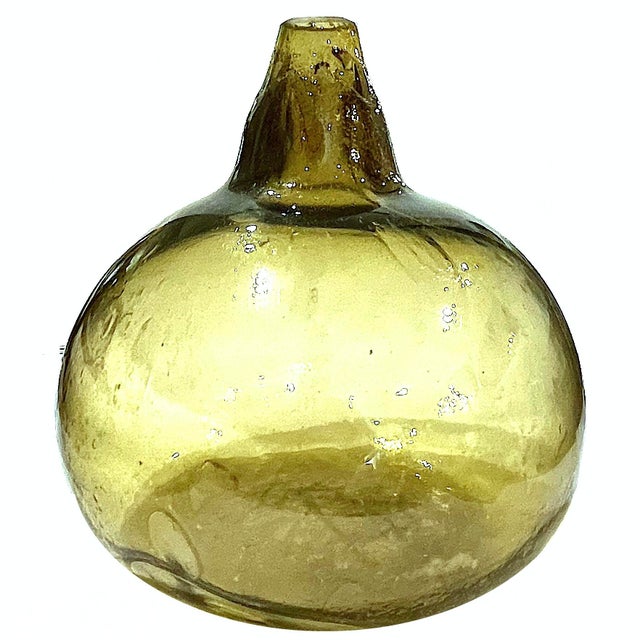 1970s 1970's Blown Olive Green Art Glass Demijohn Bottle For Sale - Image 5 of 9