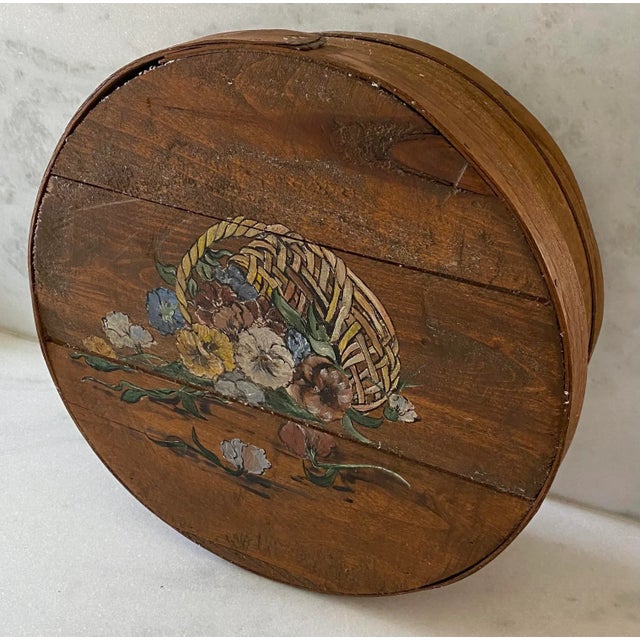 Shabby Chic Vintage Hand Painted Wooden Round Box For Sale - Image 3 of 9
