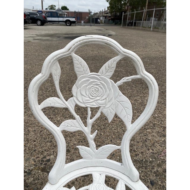 Early 21st Century Victorian Style Rose Pattern Cast Aluminum Garden Patio Outdoor Bistro Chairs For Sale - Image 5 of 11