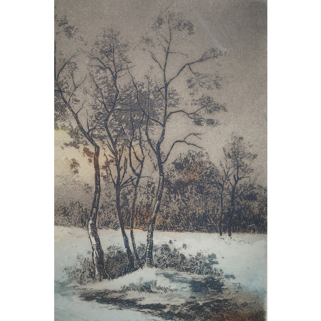 Black Antique Winter Snow Covered Country Path to the Village Church 15" For Sale - Image 8 of 10