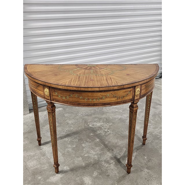 Stunning Neoclassical Adam style hanpainted demi-lune console table, attributed to Maitland-Smith. Beautiful craftsmanship...