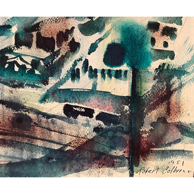 MCM painting on paper by artist Robert Colborne (1931-2002) of New York. Signed and dated lower right, estate stamp on the...
