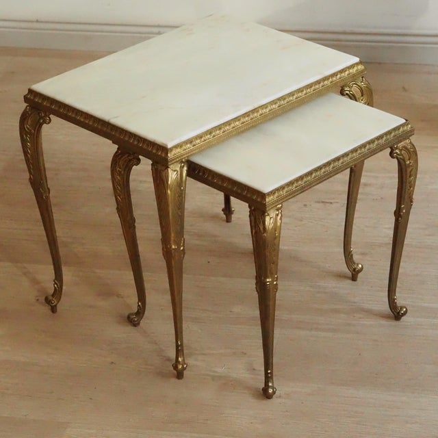 Louis XV Style Nesting Tables in Brass and Marble, 1950s, Set of 2 For Sale - Image 9 of 10