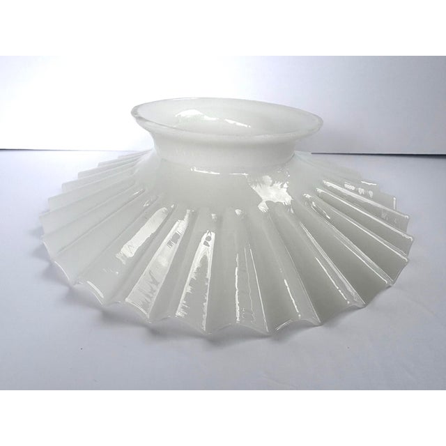 Victorian Early 20th Century White Milk Glass Pleated Petticoat Oil Lamp Shade For Sale - Image 3 of 9