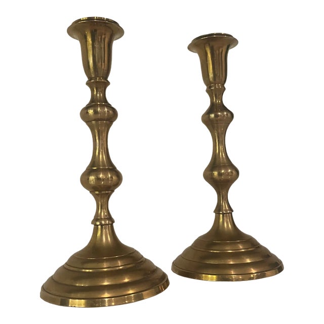 Vintage Brass Candlesticks- a Pair For Sale