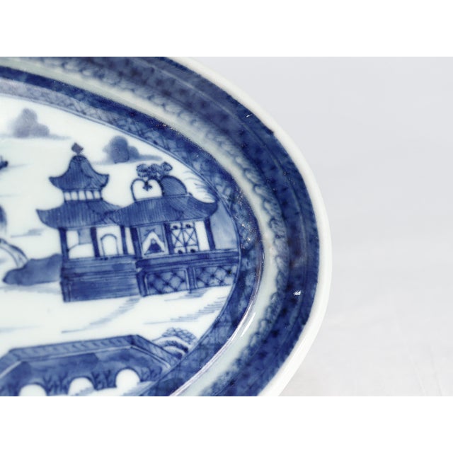 Antique Chinese Export Small Blue & White Canton Porcelain Underplate For Sale - Image 10 of 11