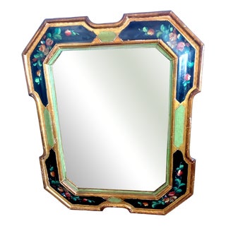 Antique Florentine Mirror with Gilded and Hand-Painted Wooden Frame, 1900s For Sale