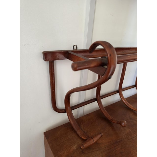 Vintage Bentwood Wall Coat Rack Thonet Style Hat Rack Entryway Shelf Hall Tree Coat Hooks Vienna Secession Mudroom Storage For Sale - Image 14 of 15