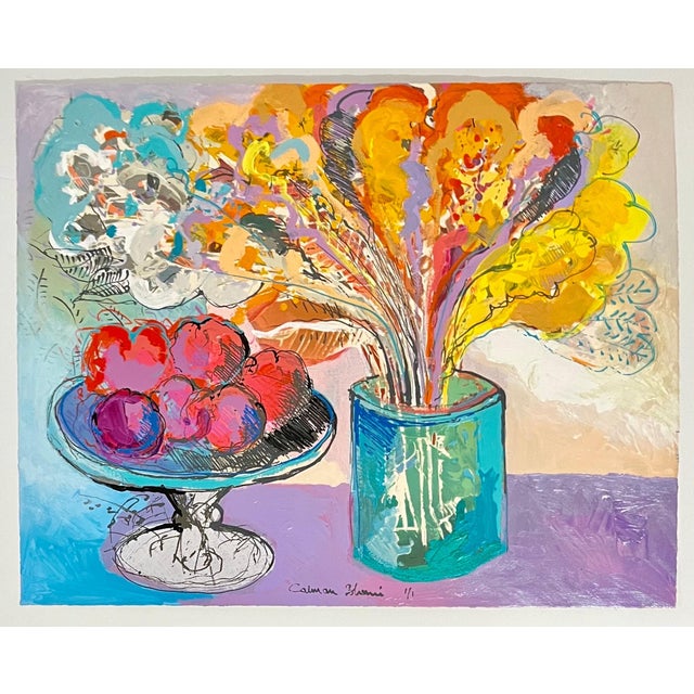 Fruit and Flowers monoprint by Calman Shemi Calman Shemi, sculptor and painter, was born in Argentina in 1939. A graduate...