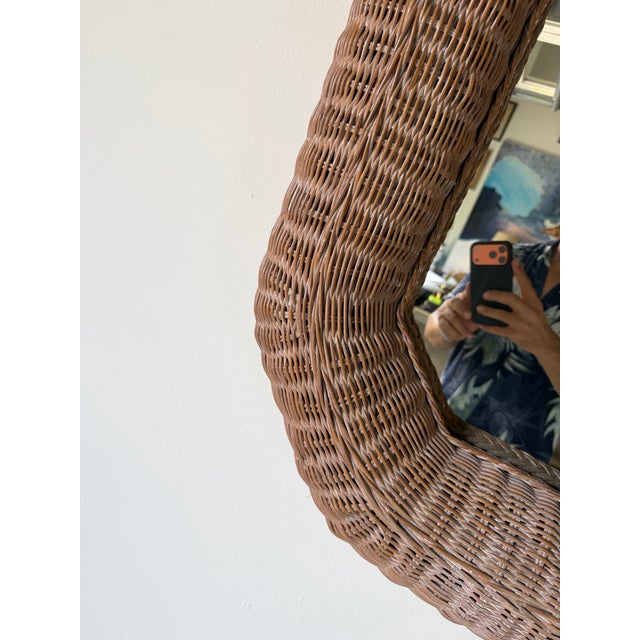 1980s Vintage Coastal Organic Woven Wicker Octagonal Wall Mirror For Sale In Miami - Image 6 of 13