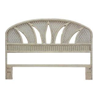 Vintage White Wicker Arched Queen Headboard Coastal Boho Hollywood Regency For Sale