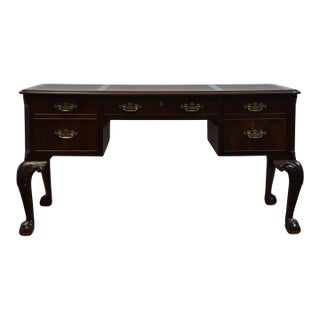Hekman Furniture Solid Mahogany Traditional Chippendale Style 58" Writing Desk W. Tooled Leather Top For Sale