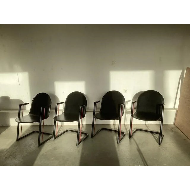 Leather Dining Chairs, 1980s, Set of 4, in Very Good conditions. Designed 1980 to 1989