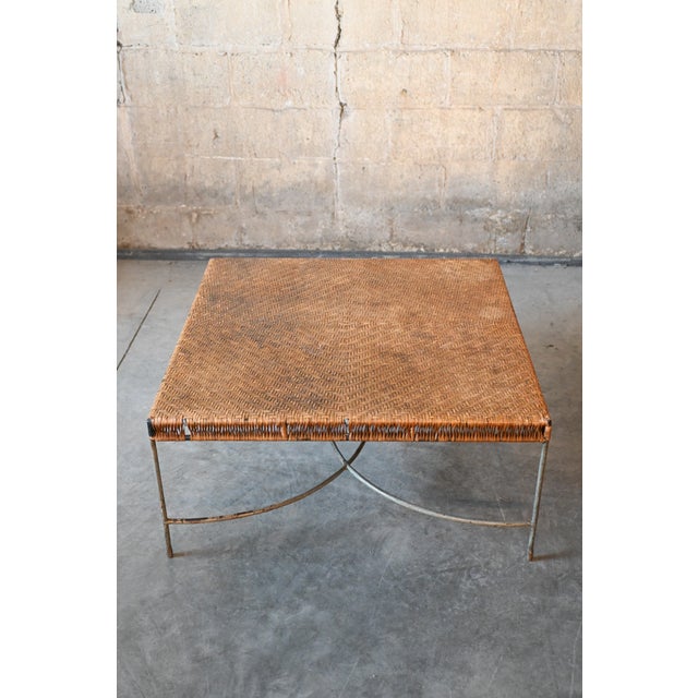 1950’s French Rattan & Iron Square Coffee Table For Sale In New York - Image 6 of 8