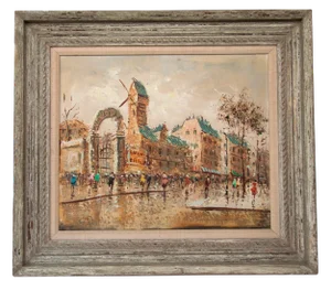 Large Italian Mid-Century Impressionist Cityscape Oil Painting